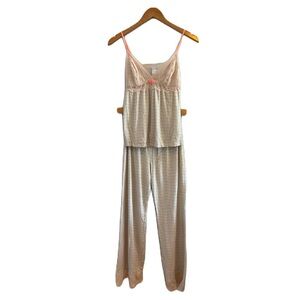 Anthropologie Eberjey Tan & Cream Printed Cami & Long Pant Pajama Set Size M